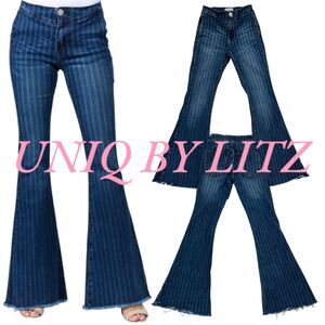 Uniq by Litz Mid Rise Flare Pin Stripe Jeans Size 25